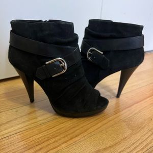 INC Black Peep Toe Stiletto Bootie , Suede and Leather